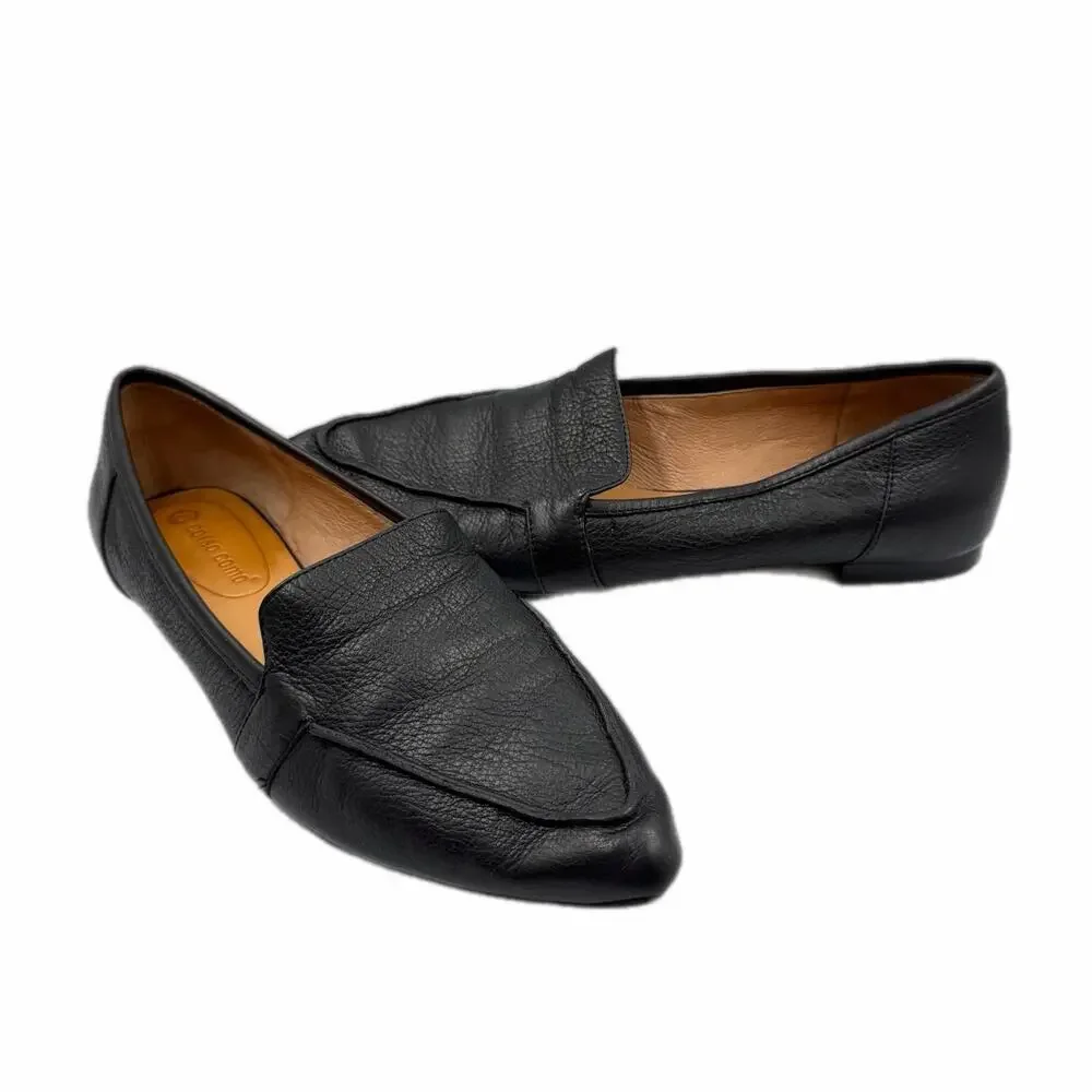 Corso Como Jatiba Black Leather Slip On Pointed Toe Polished Office Flat Loafers
